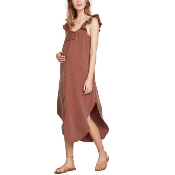 HATCH The Jenna Maternity Linen Blend Dress in Anise - Picture 1 of 11
